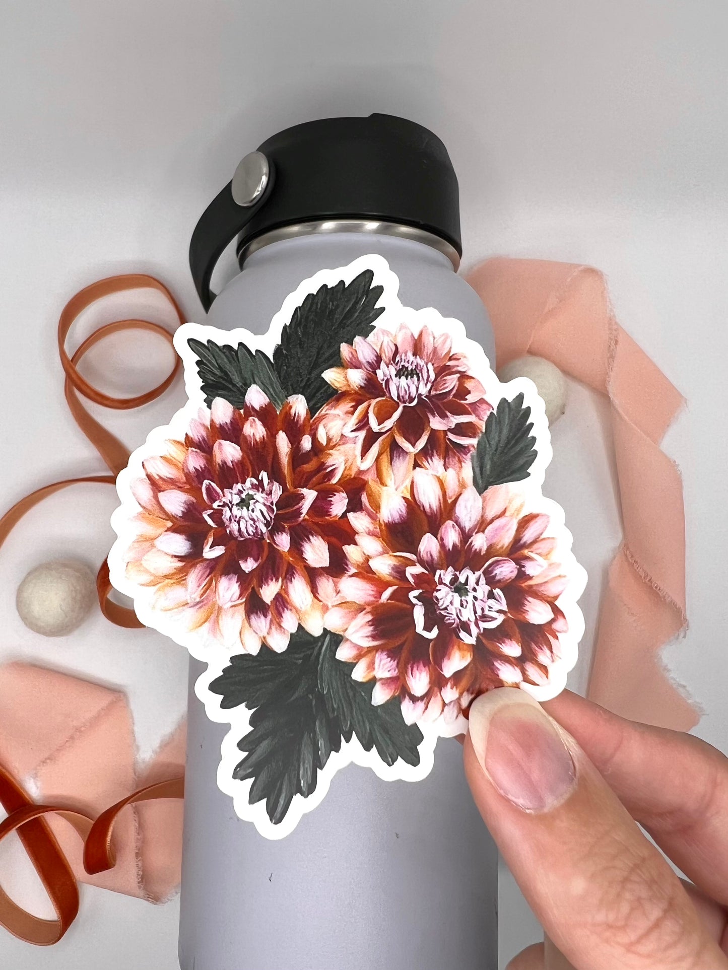 Autumn Dahlia Flower Bouquet Sticker, 2.77x3in
