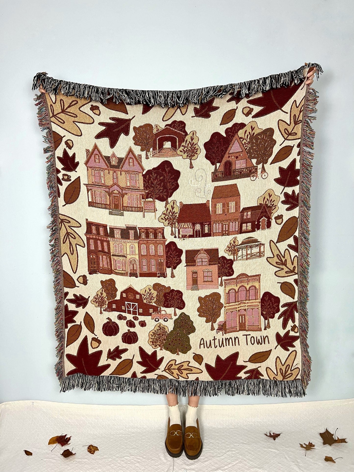 Autumn Town Woven Throw Blanket