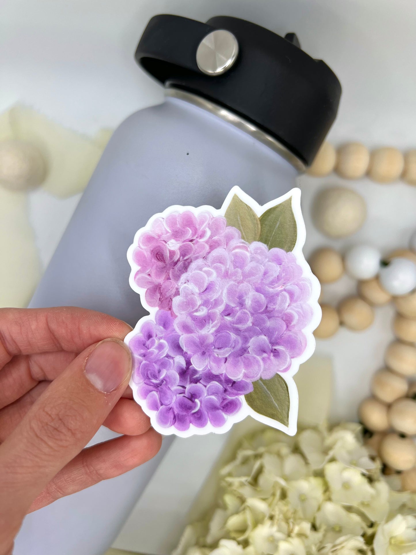 Purple Pink Hydrangeas Bouquet Sticker, 2.38x3in