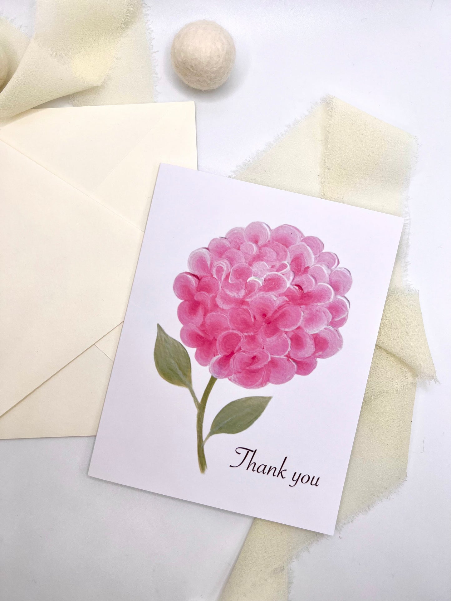 Pink Hydrangea Thank You Greeting Card