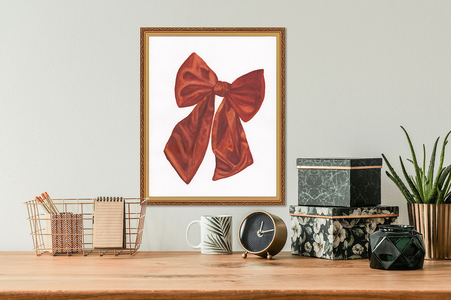 "Kissed in Ember" Watercolor Bow Art Print 🎀🍂