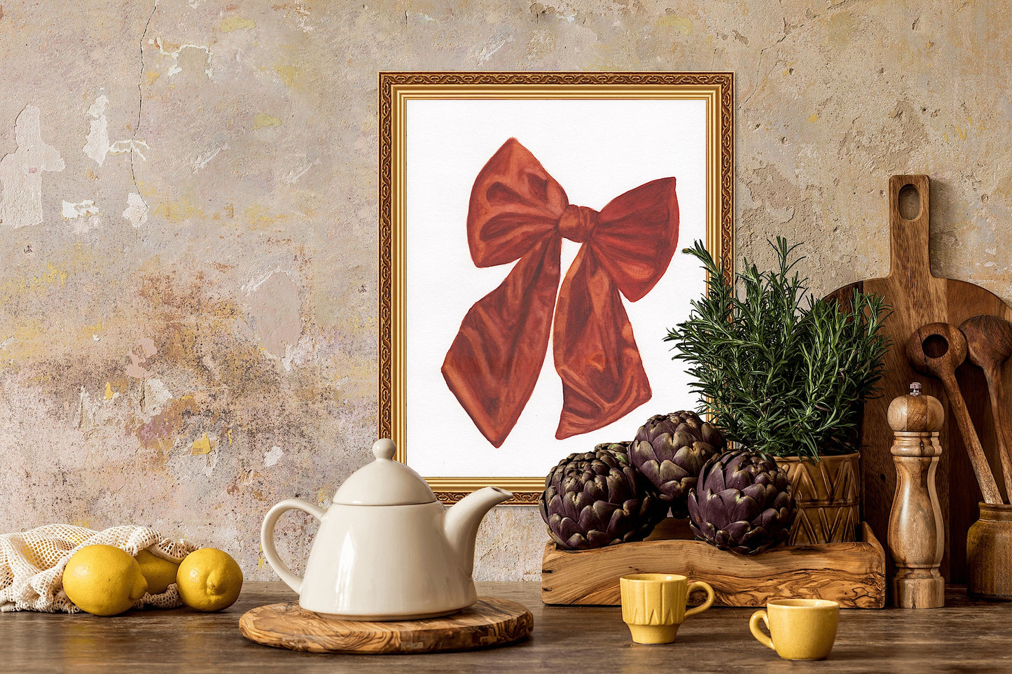 "Kissed in Ember" Watercolor Bow Art Print 🎀🍂