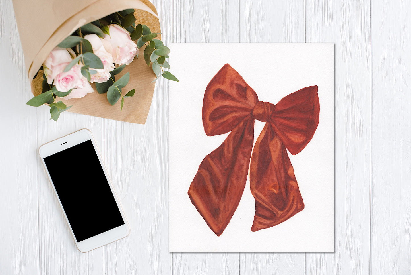 "Kissed in Ember" Watercolor Bow Art Print 🎀🍂