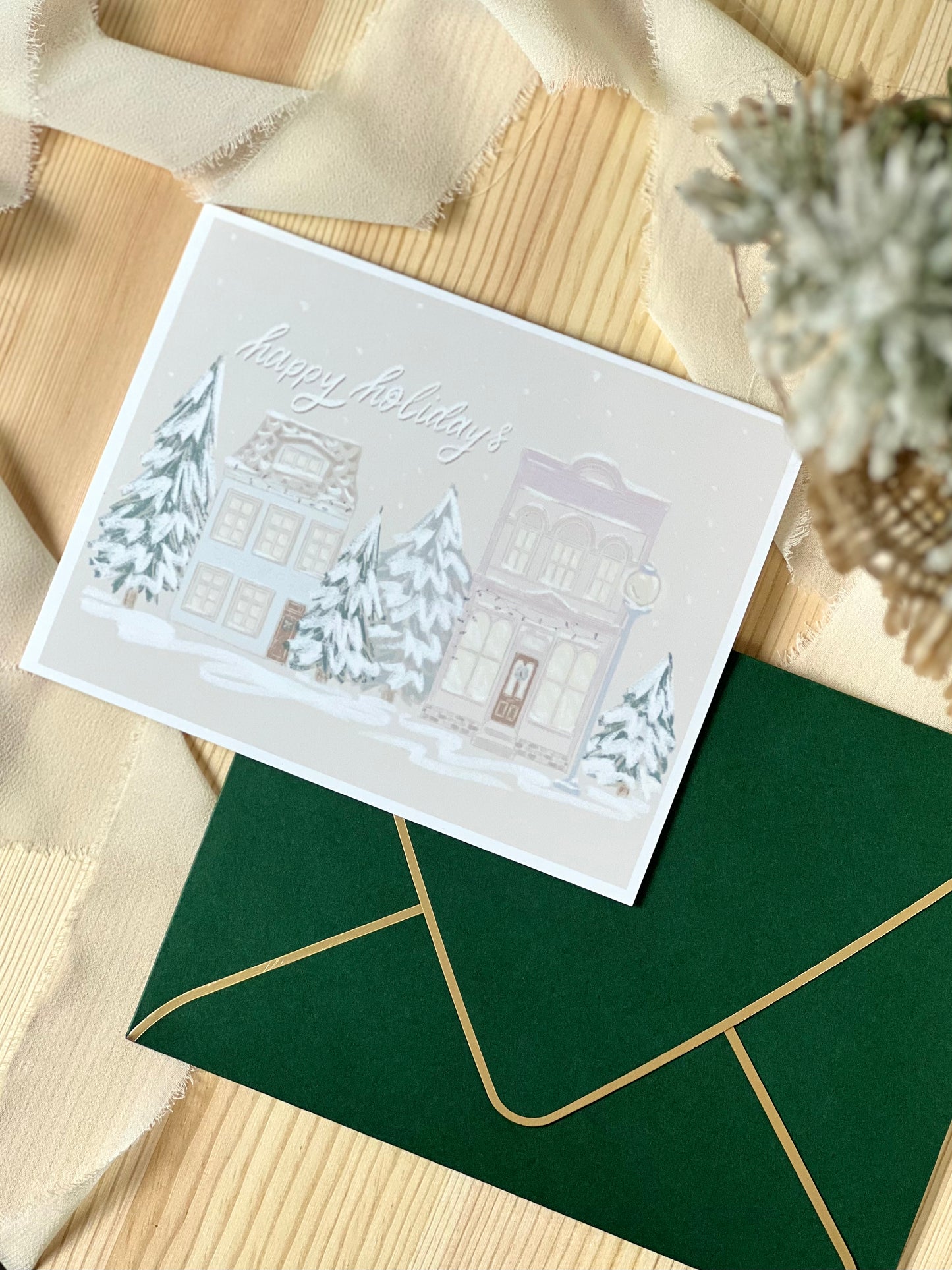 Happy Holidays Cute Town Greeting Card