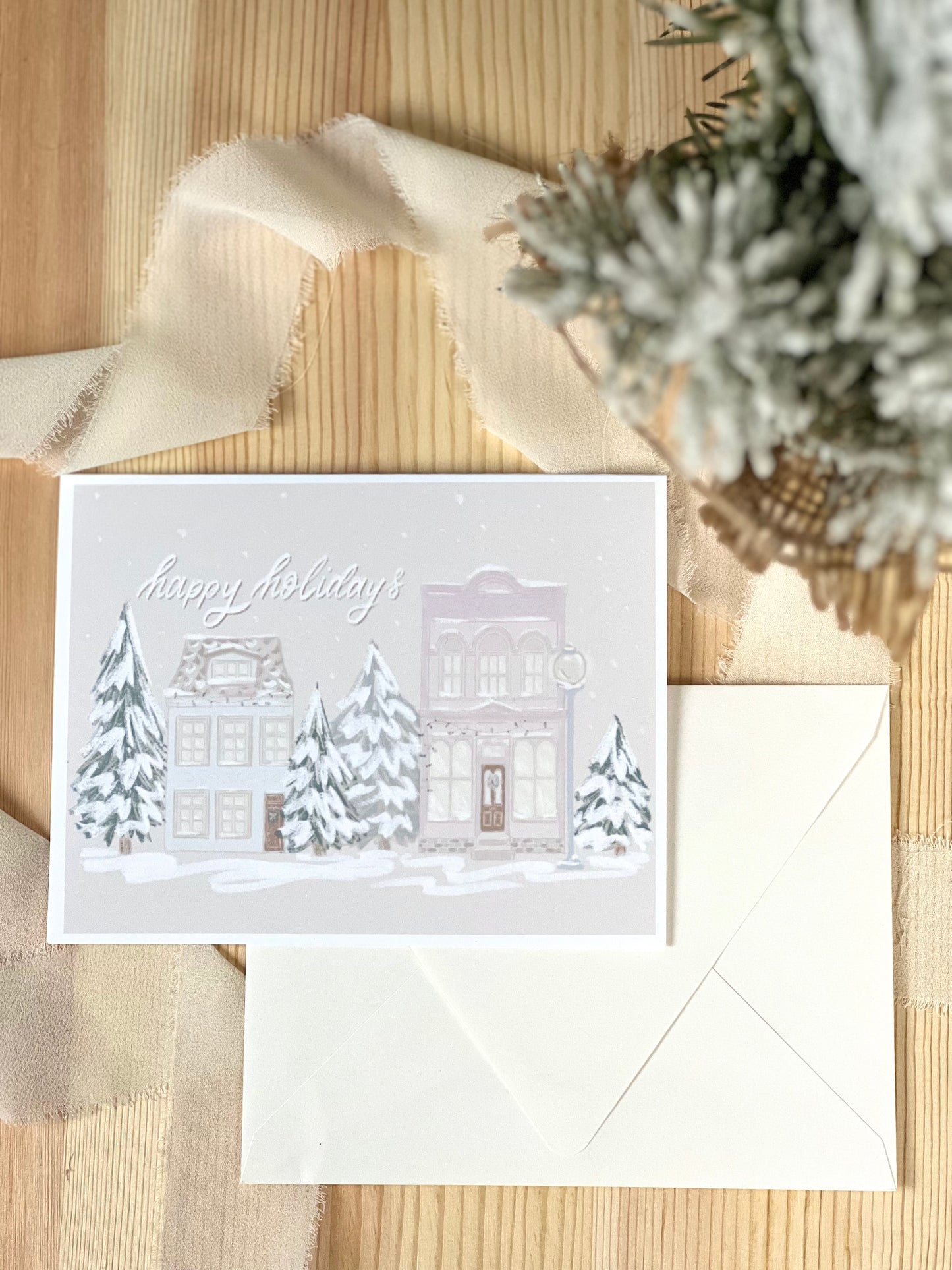 Happy Holidays Cute Town Greeting Card