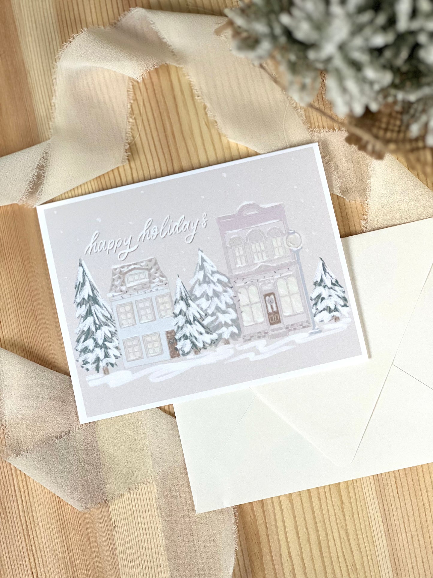 Happy Holidays Cute Town Greeting Card