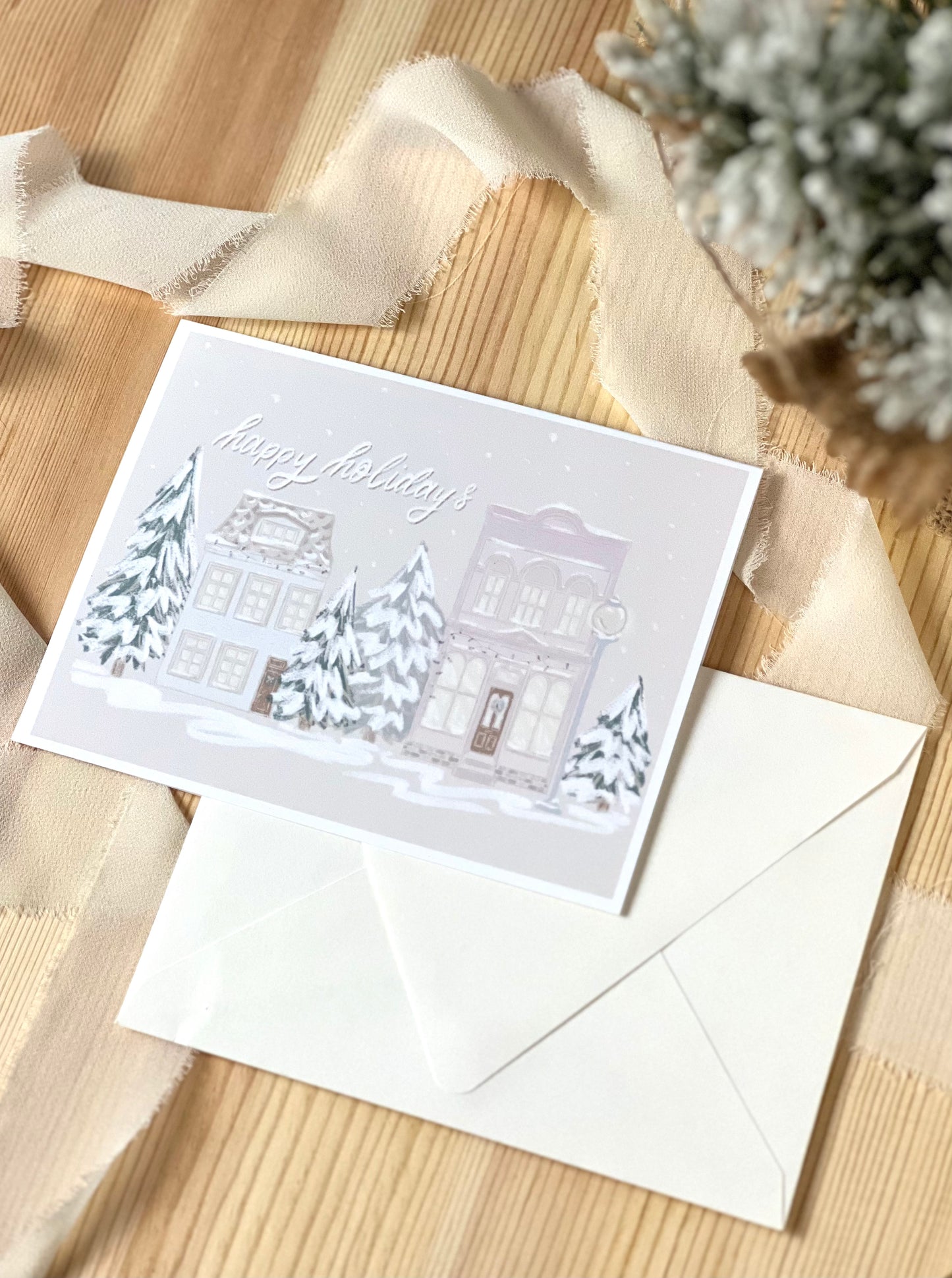 Happy Holidays Cute Town Greeting Card