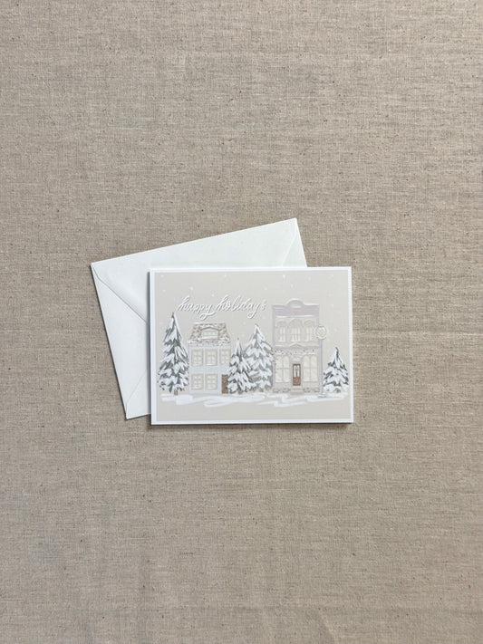 Happy Holidays Cute Town Greeting Card