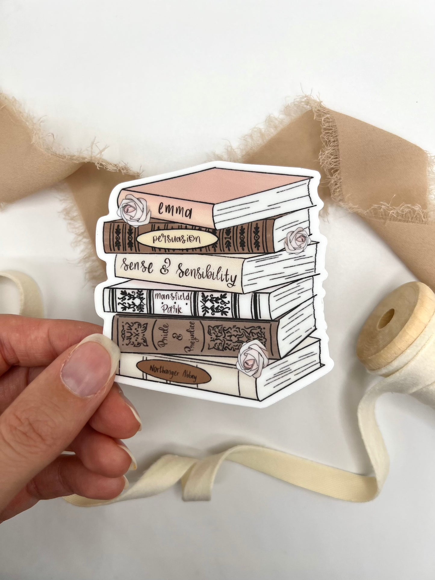 Jane Austen Book Stack Sticker, 3x2.79in