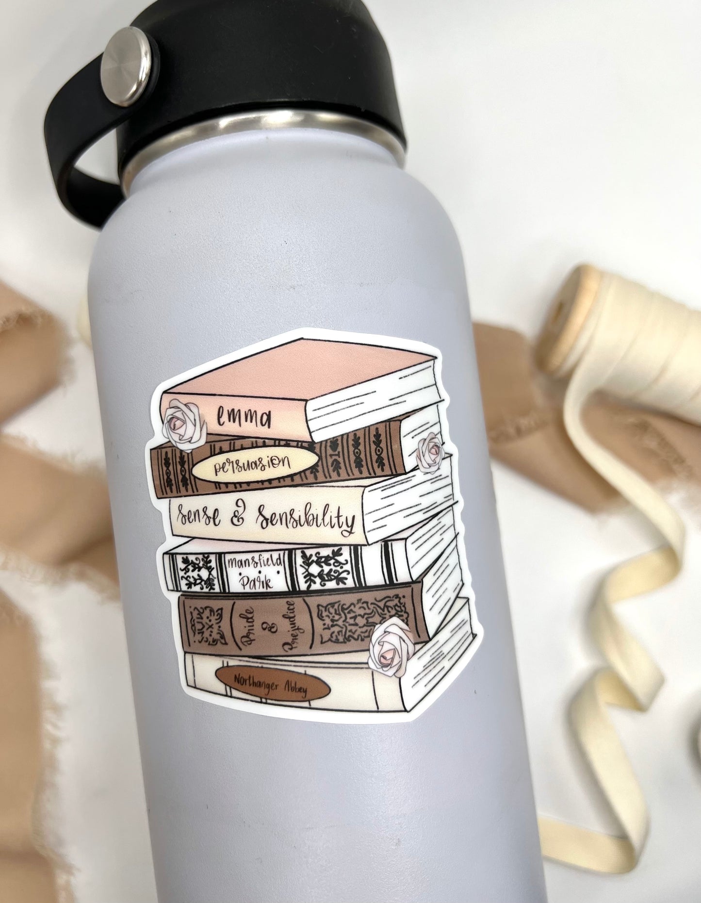 Jane Austen Book Stack Sticker, 3x2.79in