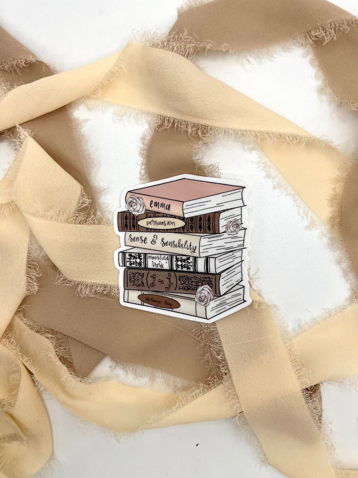 Jane Austen Book Stack Sticker, 3x2.79in