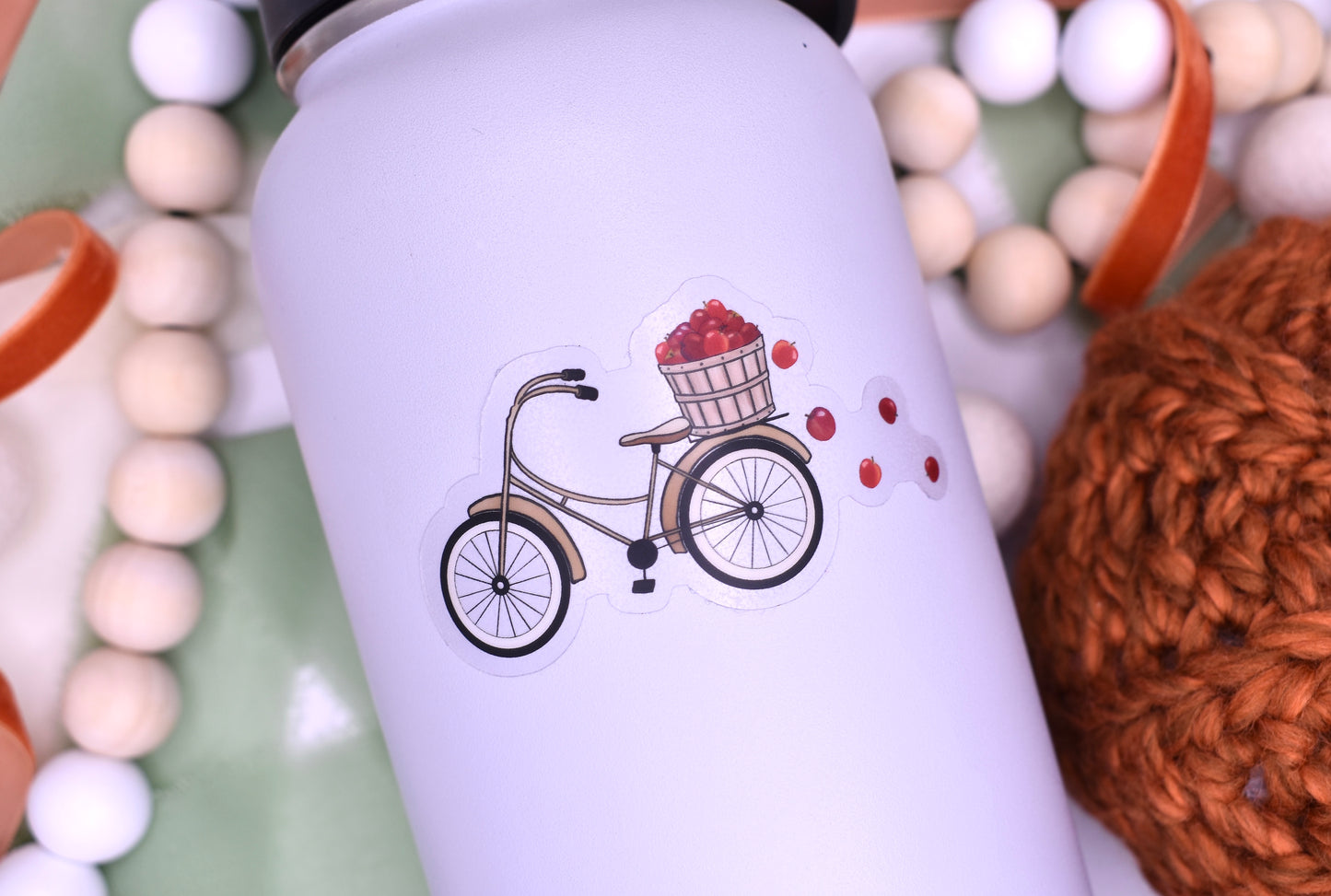 Apple Picking Bicycle Sticker, 3x1.6in