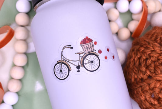 Apple Picking Bicycle Sticker, 3x1.6in