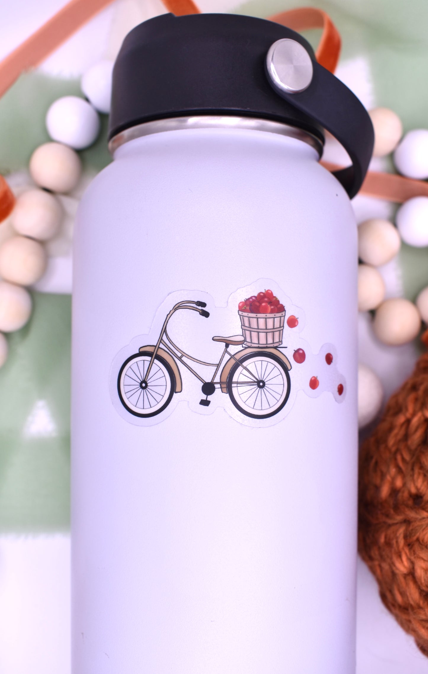 Apple Picking Bicycle Sticker, 3x1.6in