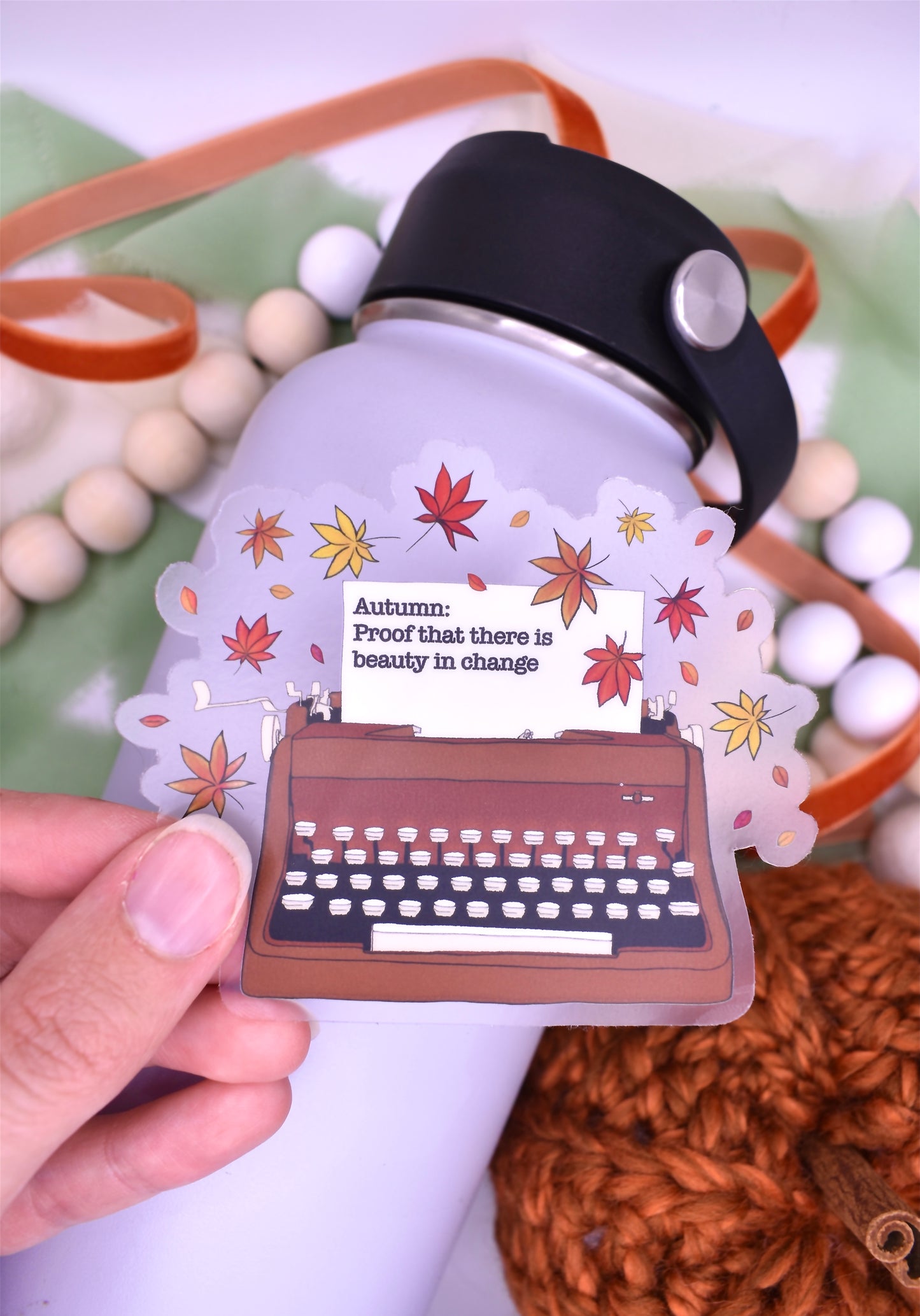 Autumn Change Typewriter Sticker, 3.5x2.93in