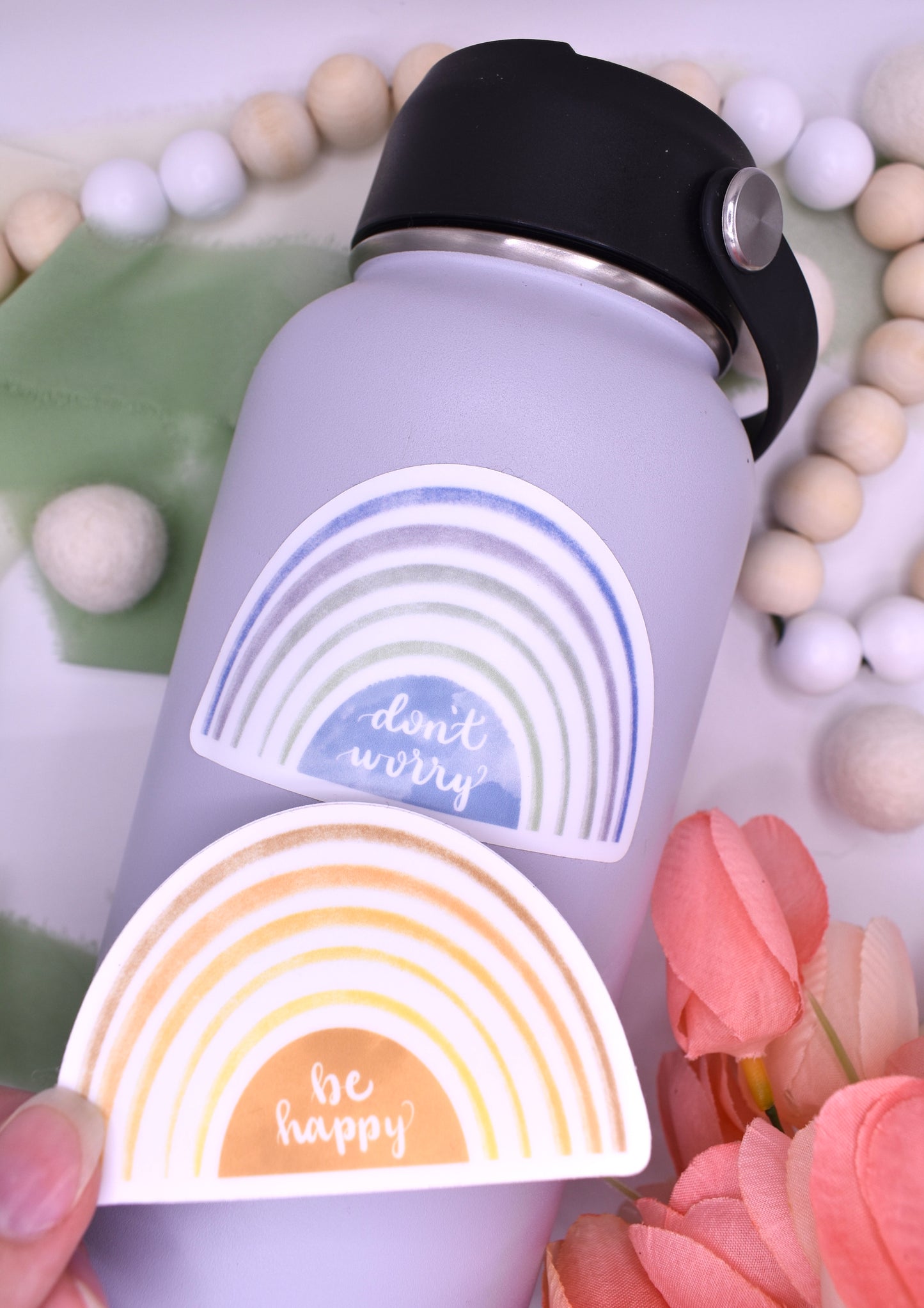 Be Happy Rainbow Sticker, 3x1.95in