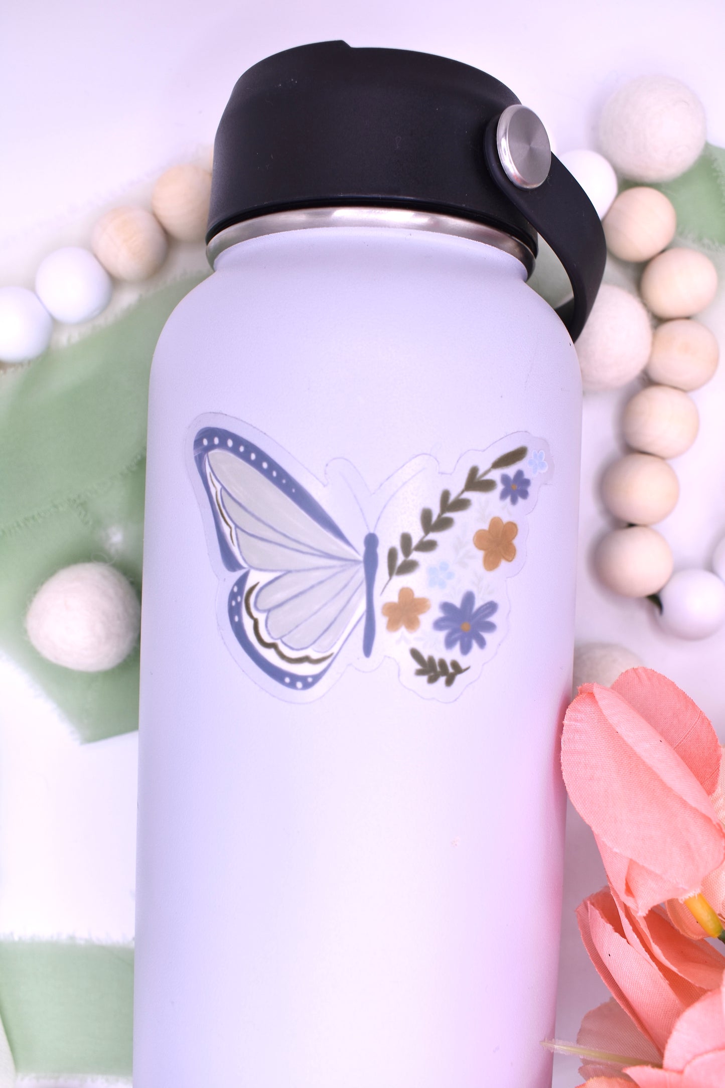 Floral Butterfly Sticker, 3x2.03in