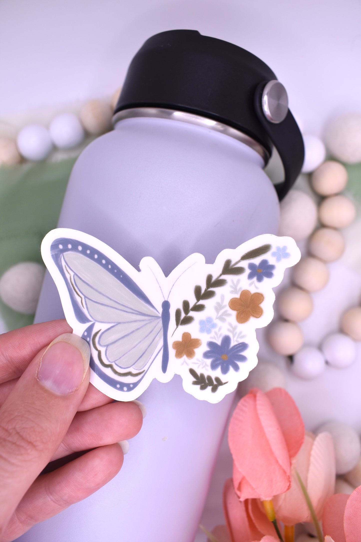 Floral Butterfly Sticker, 3x2.03in