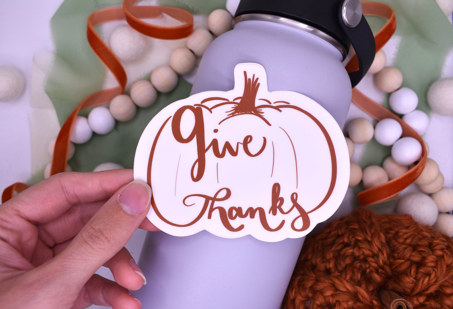 Give Thanks Pumpkin Sticker, 4x3.3in