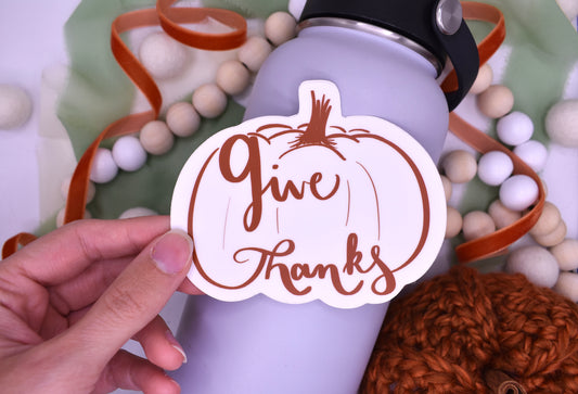 Give Thanks Pumpkin Sticker, 4x3.3in