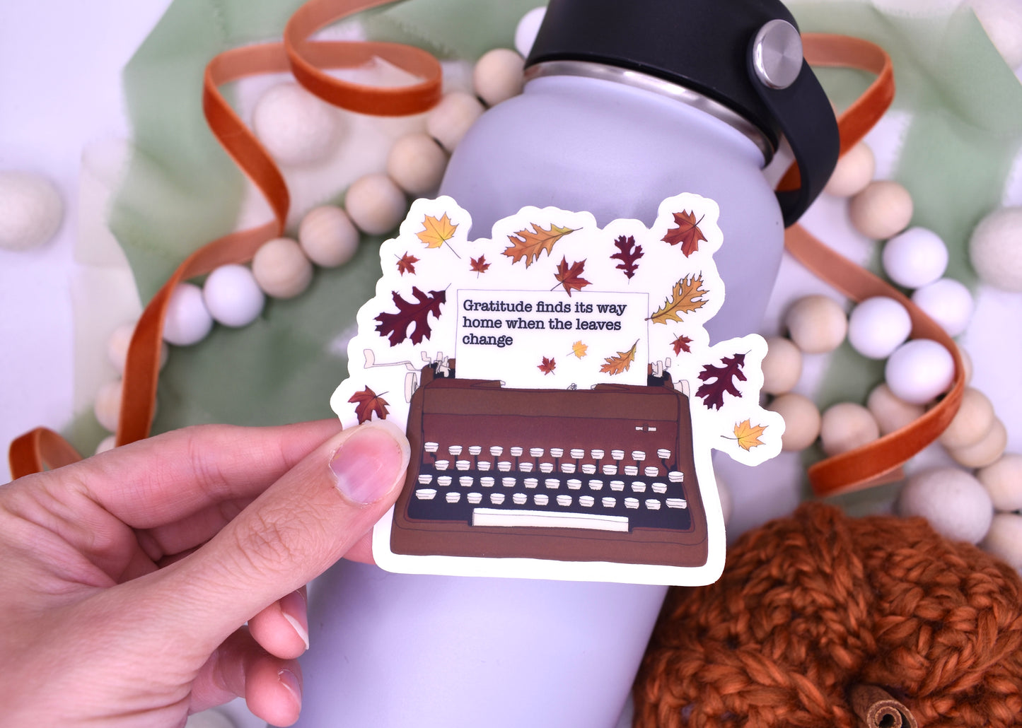 Gratitude Typewriter Sticker, 3.5x3.03in