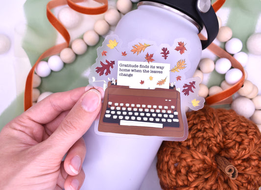 Gratitude Typewriter Sticker, 3.5x3.03in
