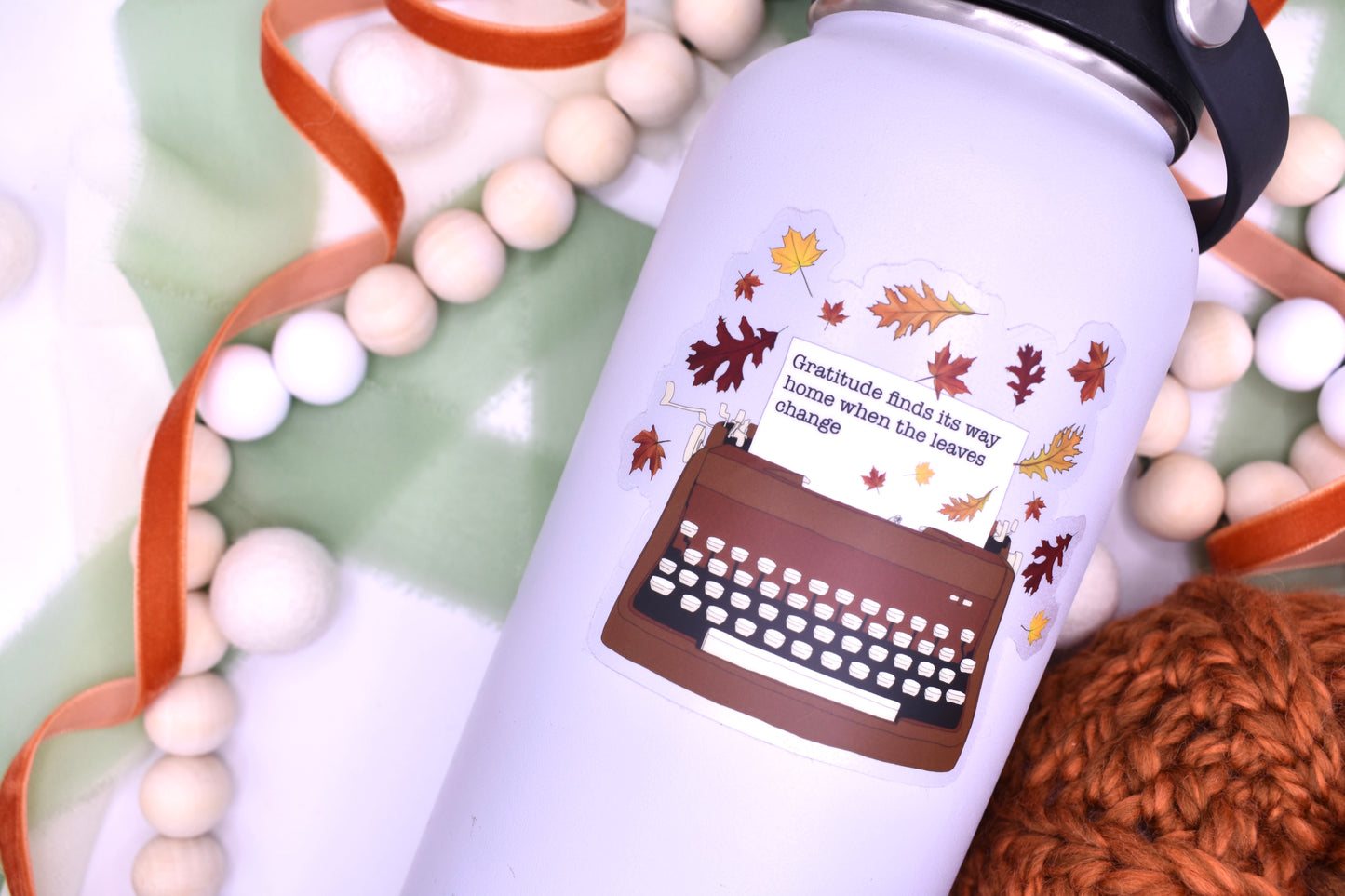 Gratitude Typewriter Sticker, 3.5x3.03in