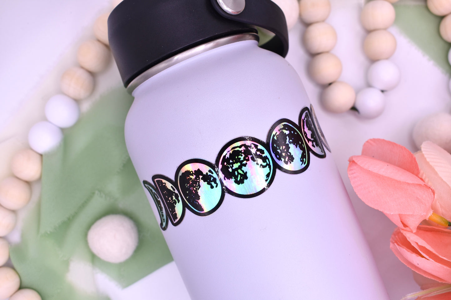 Holographic Moon Phases Sticker, 4.44x1in