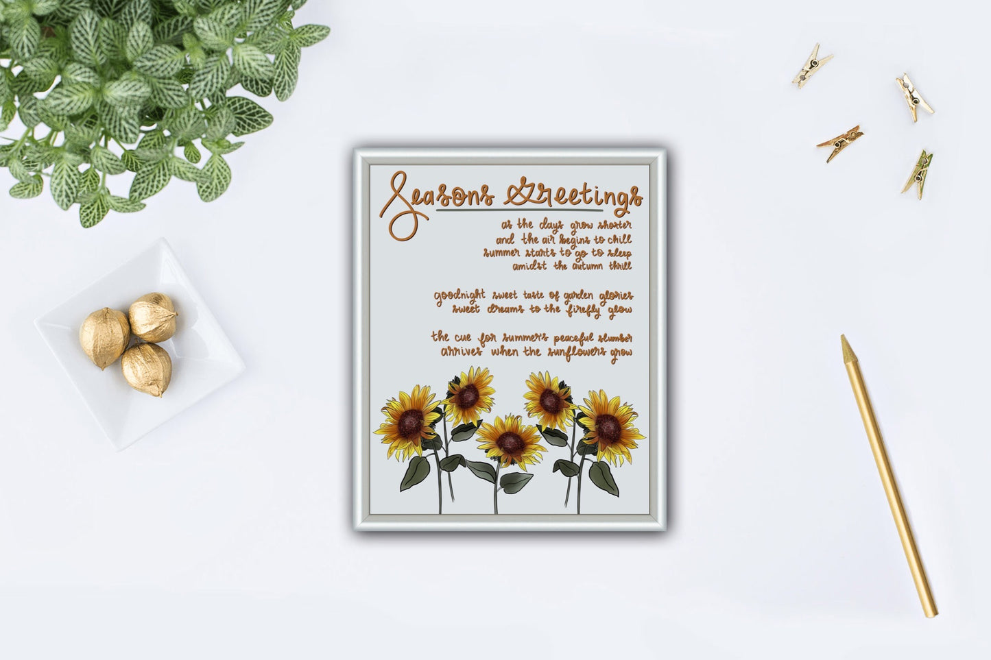 Season's Greetings Sunflower Poem Art Print