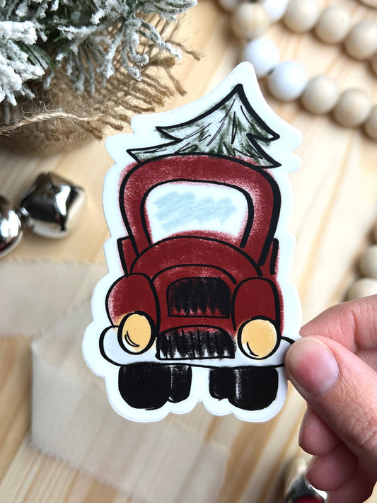 Red Truck Sticker, 2.6x4in