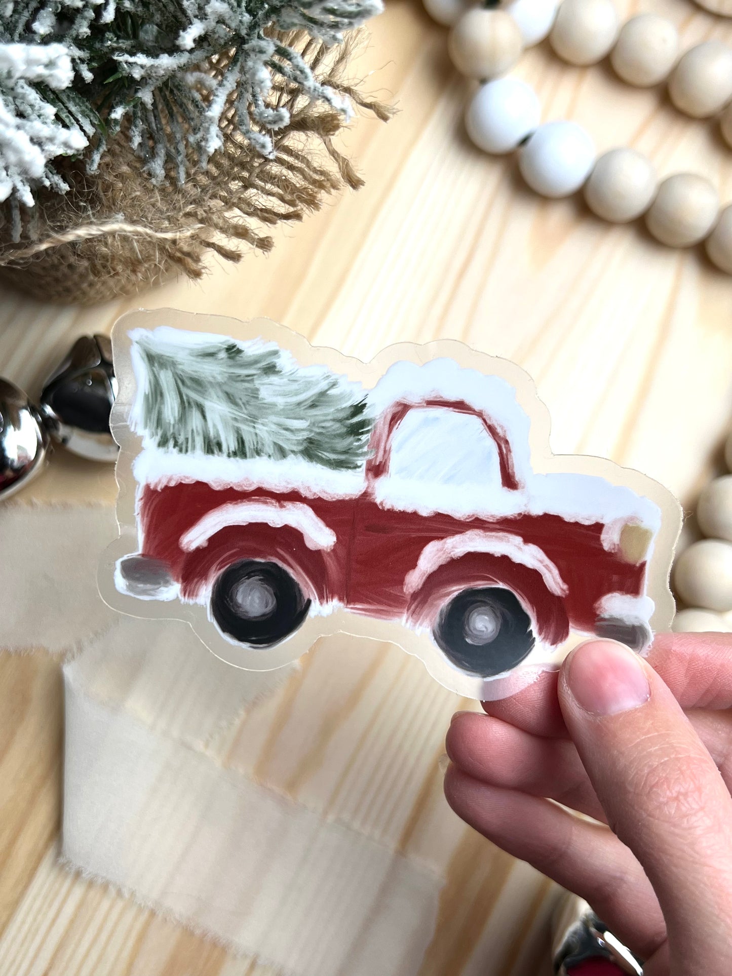 Christmas Truck Sticker, 4x2.46in