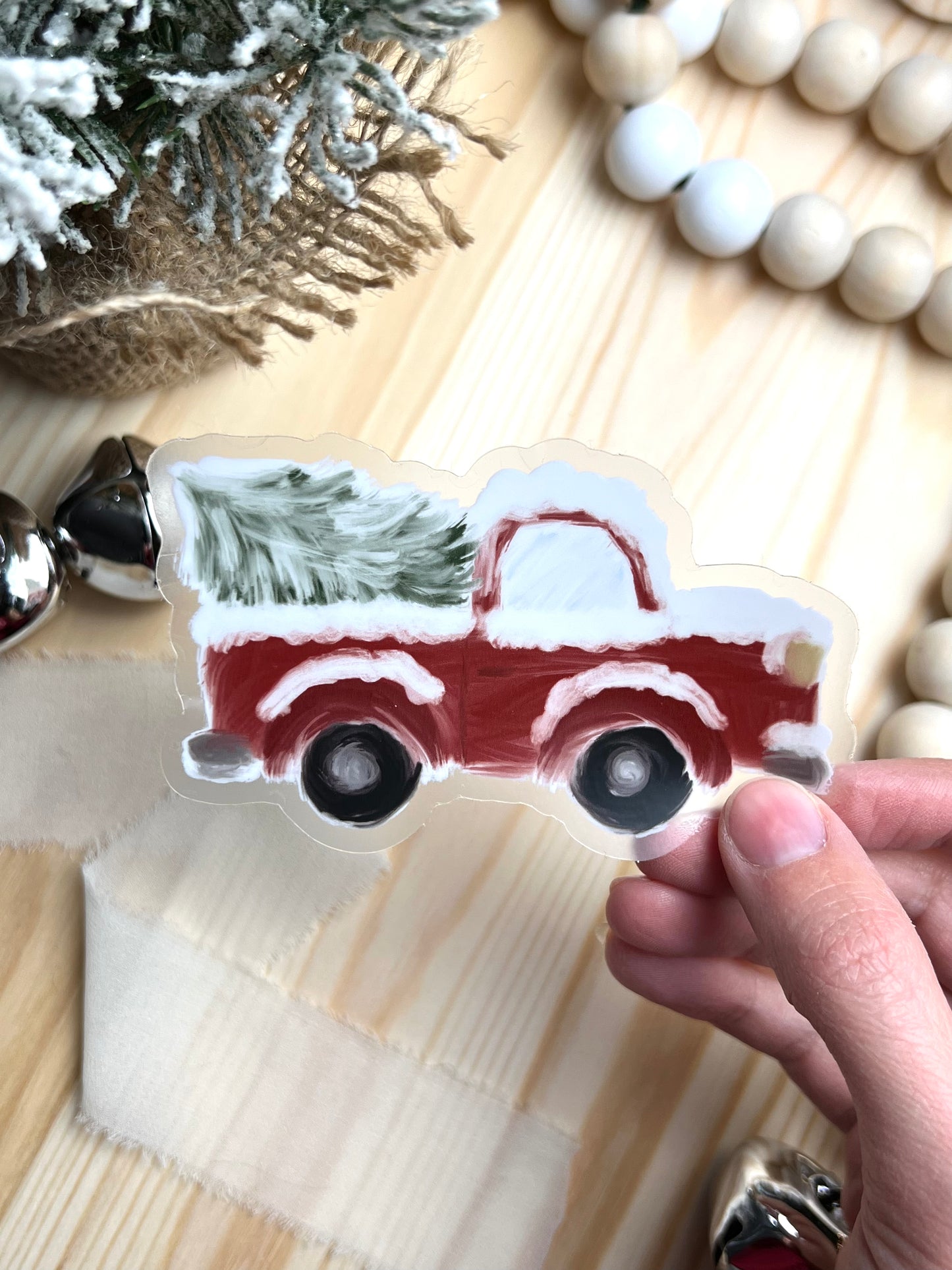 Christmas Truck Sticker, 4x2.46in