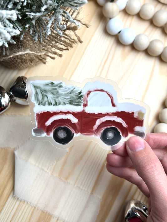 Christmas Truck Sticker, 4x2.46in