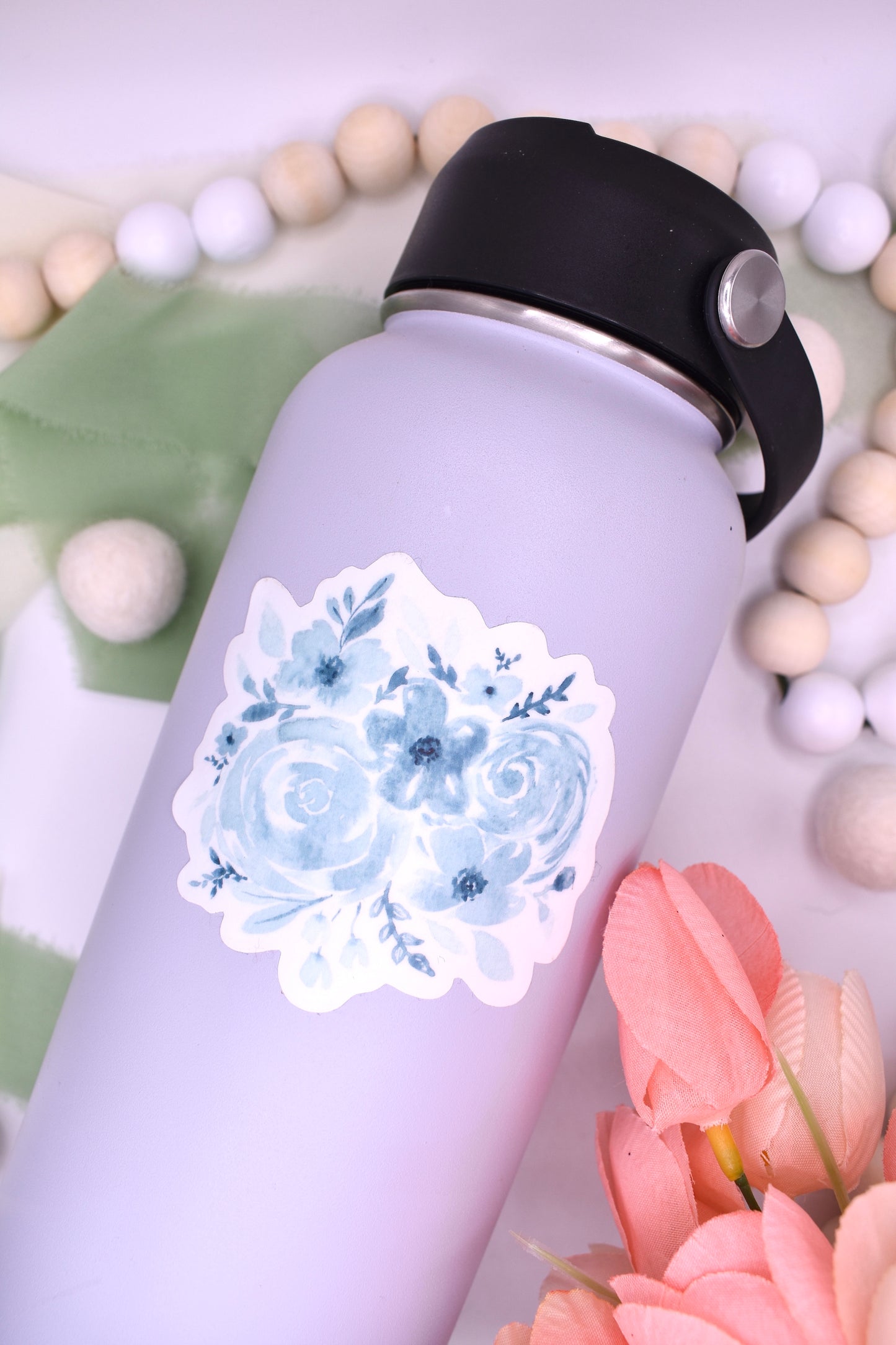 Monochromatic Watercolor Floral Sticker, 3x2.78in