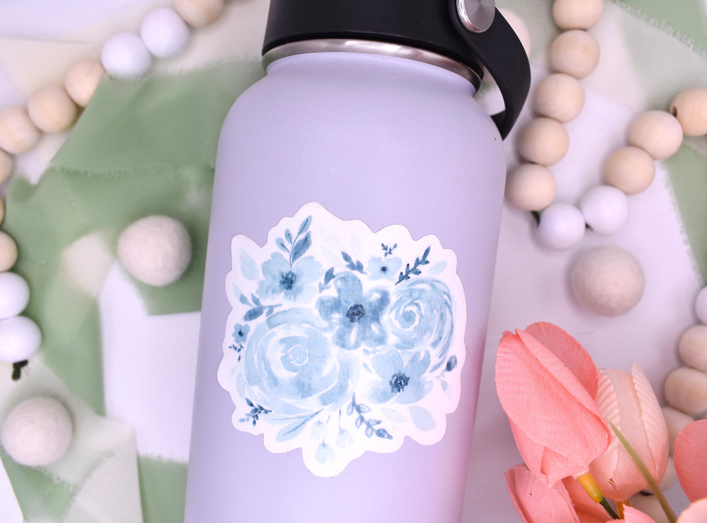 Monochromatic Watercolor Floral Sticker, 3x2.78in