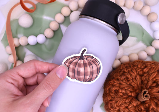 Plaid Pumpkin Sticker, 2x1.78in