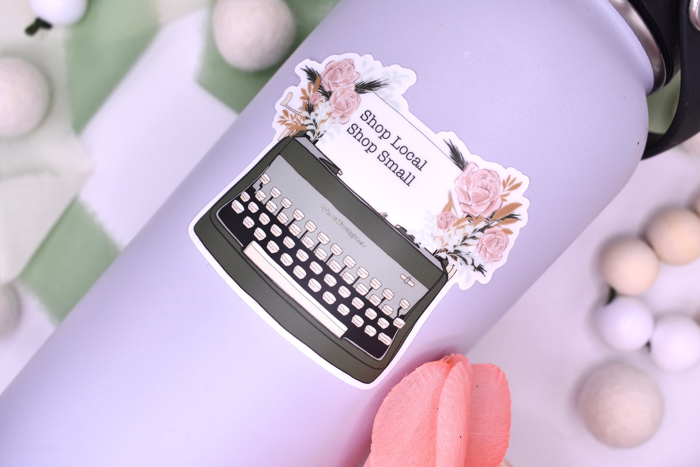 Shop Small Typewriter Sticker, 3x2.47in