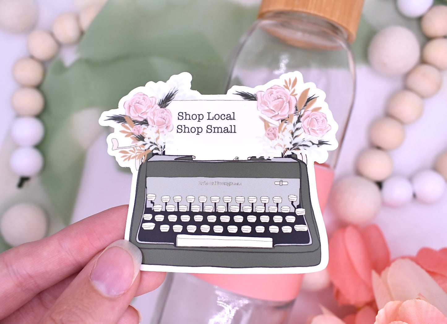 Shop Small Typewriter Sticker, 3x2.47in