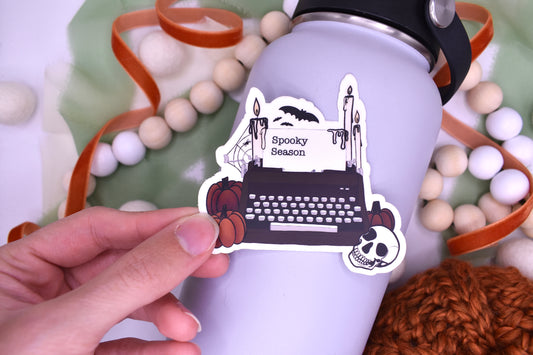 Spooky Season Typewriter Sticker, 3x2.54in