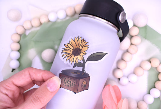 Sunflower Record Player Sticker, 2.41x3in