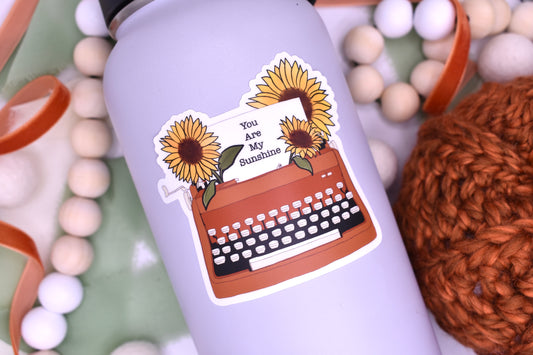 Sunshine Sunflower Typewriter Sticker, 3x2.9in