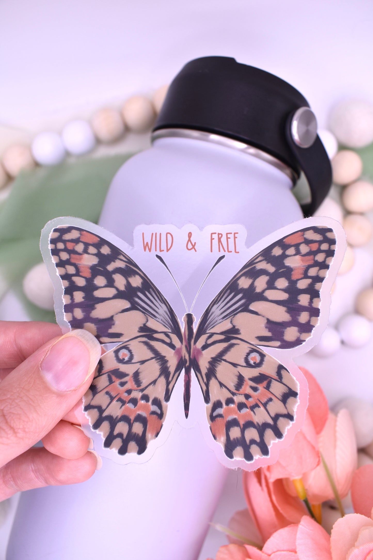 Wild and Free Butterfly Sticker, 3.5x2.83in