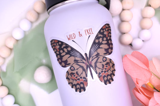 Wild and Free Butterfly Sticker, 3.5x2.83in