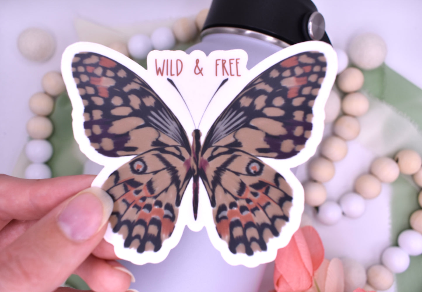 Wild and Free Butterfly Sticker, 3.5x2.83in